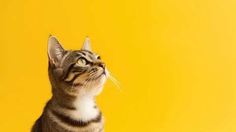 Cat on yellow background, different Angle close-up Stock Photos
