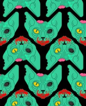 Cat zombie pattern seamless. Pet green monster background. vector texture Stock Illustration