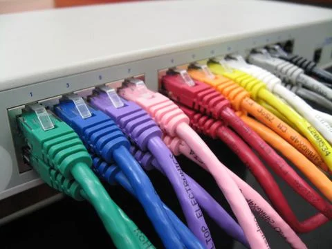 CAT5e CAT6 Patch Leads in Switch Stock Photos