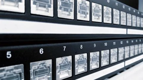 Cat5e patch panel ports Stockfoto's
