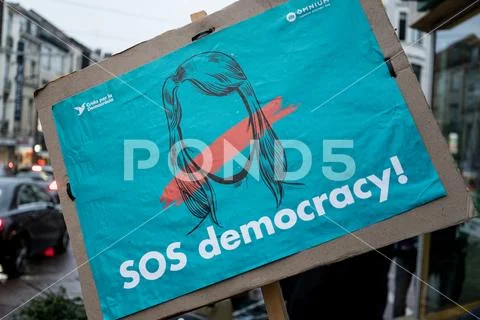 Catalan banner reading SOS Democracy Stock Photos