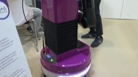 Catalan centre presents assistance robot that helps the elderly with daily tasks Stock Footage 266141185