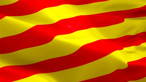 Catalan flag Closeup 1080p Full HD 1920X1080 footage video waving in wind. Stock Footage 107310780