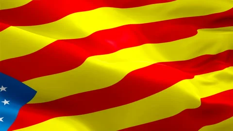 Catalan flag Closeup 1080p Full HD 1920X1080 footage video waving in wind. Stock Footage 107364679