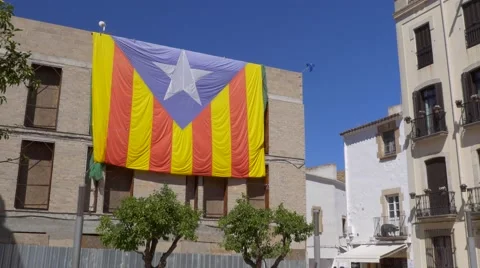 Catalan flag on the house in Tossa de Mar Stock Footage 68340909