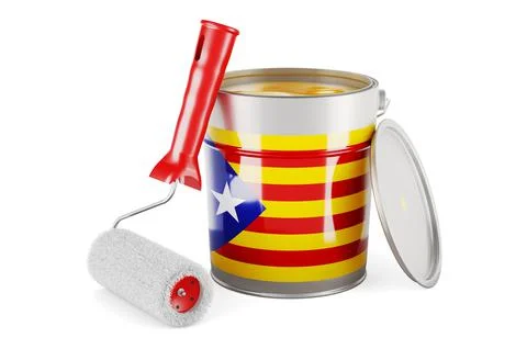 Catalan flag on the paint can, 3D rendering Stock Illustration