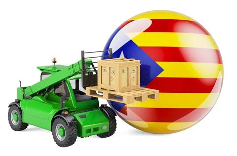 Catalan flag with telescopic handler truck and parcel. Cargo shipping in Cata Stockillustratie