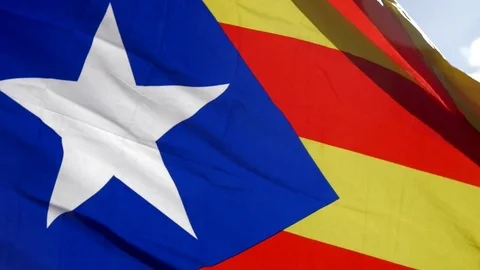 Catalan Flag Waving. Close Up Stock Footage 80008583