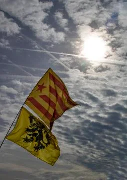 Catalan flags under the sky Stock Photos