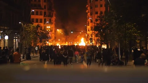 Catalan Independence Burning Streets Protest 2 Conflict Barcelona, Spain Video stock 118322076