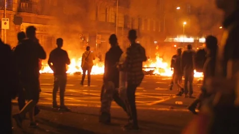 Catalan Independence Burning Streets Protest Conflict 6 Barcelona, Spain Video stock 118322320