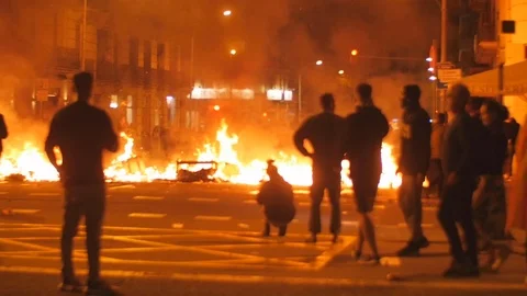 Catalan Independence Burning Streets Protest Conflict 8 Barcelona, Spain Video stock 118322472