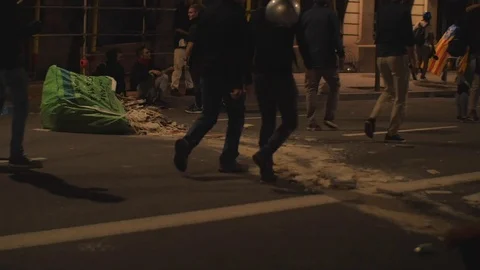 Catalan Independence Burning Streets Protest Conflict 3 Barcelona, Spain Video stock 118322676