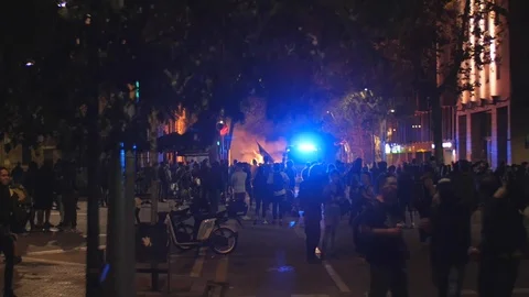 Catalan Independence Burning Streets Protest Conflict 14 Barcelona, Spain Stock Footage 118322859