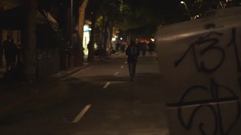Catalan Independence Burning Streets Protest People Running Barcelona, Spain Stock Footage 118324621
