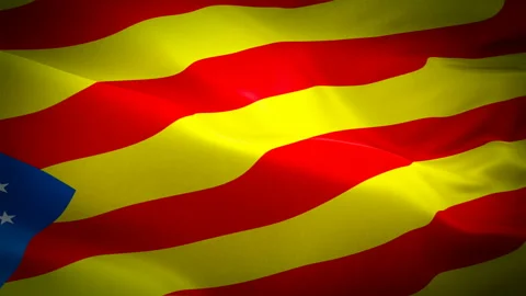 Catalan independence flag Motion Loop video waving in wind. Realistic Catalan Video stock 107364890