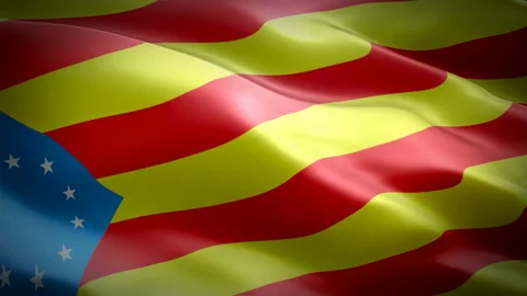 Catalan independence waving flag. 3d Catalan flag waving. Sign of Catalan Stock Footage 107364938