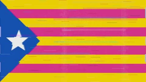 Catalan lands Glitch Flag Vector - RGB Split Digital Video Frame Design Illustrazione stock