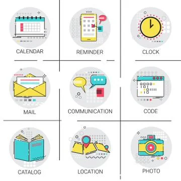 Catalog Clock Calendar Reminder Navigation Location Application Coding Icon Set イラスト素材