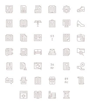 Catalog Exclusive Vector Set featuring 40 Thin Line Detail Enhanced 128x128.. Stock Illustration