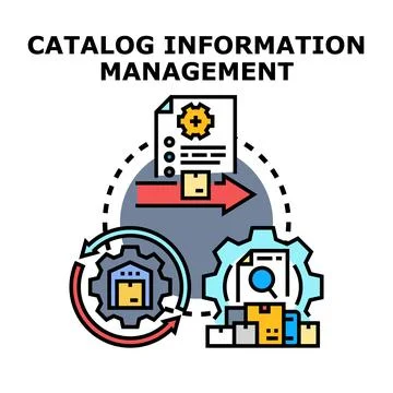 Catalog information management processing storing and delivering products c.. Stock Illustration