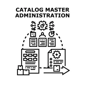 Catalog master administration managing product data inventory Stock Illustration