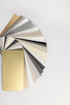 Catalog of samples of glossy MDF panels. 스톡 사진