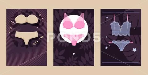Catalog underwear store, variety womans sets, vector illustration. Smooth beige Stock Illustration