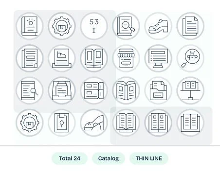Catalog Vector Graphics Pack including 24 Thin Line 256x256 Editable Icons Stock Illustration