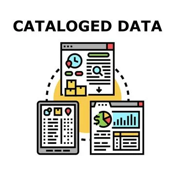 Cataloged data management processing storing information concept Stock Illustration
