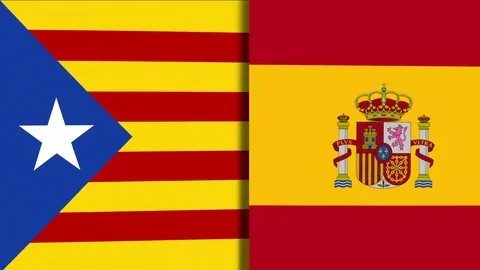 Catalonia And Spain Flags Stock-Footage 81596661