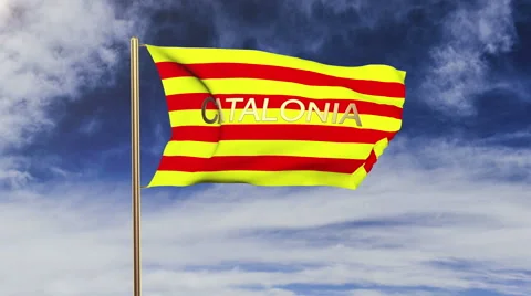 Catalonia flag with title waving in the wind. Looping sun rises style Stock Footage 48295698