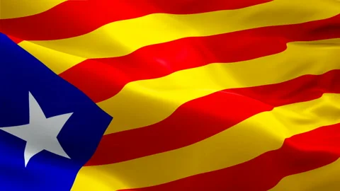Catalonia Flag Wave Loop waving in wind Catalan. Realistic Barcelona Flag Stock Footage 104863595