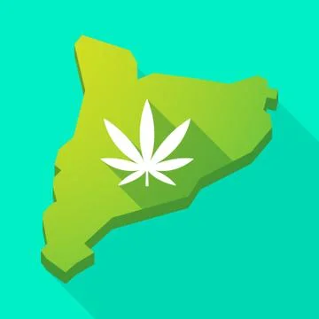 Catalonia long shadow vector icon map with a marijuana leaf Illustrazione stock