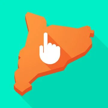 Catalonia long shadow vector icon map with a pointing hand Stock Illustration