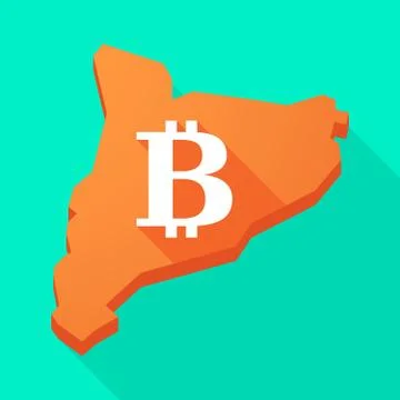 Catalonia long shadow vector icon map with a bit coin sign Stock Illustration