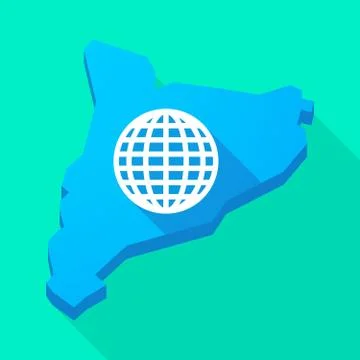 Catalonia long shadow vector icon map with a world globe 스톡 일러스트