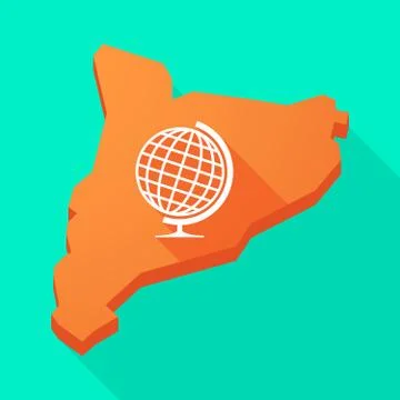 Catalonia long shadow vector icon map with  a table world globe Stock Illustration