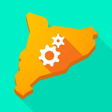 Catalonia long shadow vector icon map with two gears Stock Illustration