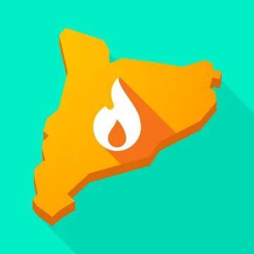 Catalonia long shadow vector icon map with a flame Stock Illustration