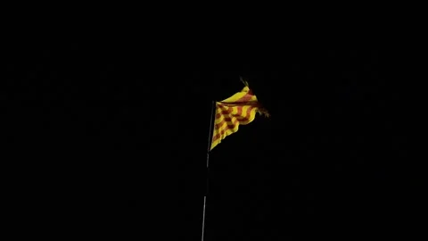 Catalonian flag moving in the wind at night, dark background Stock Footage 270734153
