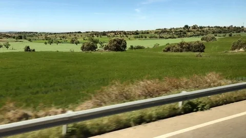 Catalonian nature from window of bus going from Barcelona to Andorra. Slow mo Stock Footage 107922436