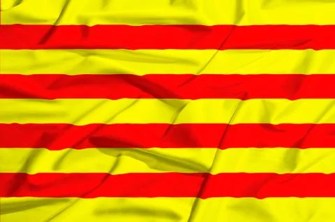 Catalunia flag on a silk drape waving Stock Illustration