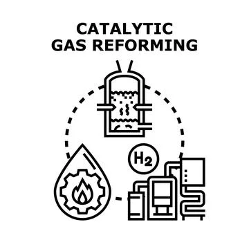 Catalytic gas reforming process producing hydrogen fuel Stock Illustration