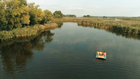 Catamaran Are Floating In The River. Stock-Footage 94422671