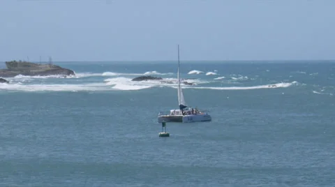 Catamaran arriving to harbor Stock Footage 36790817