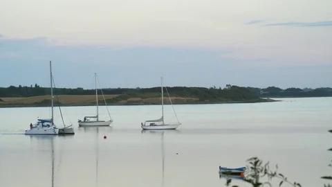 Catamaran arriving in lagoon in the evening Stock Footage 81599348