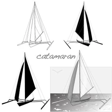Catamaran Boat Silhouettes Stock Illustration