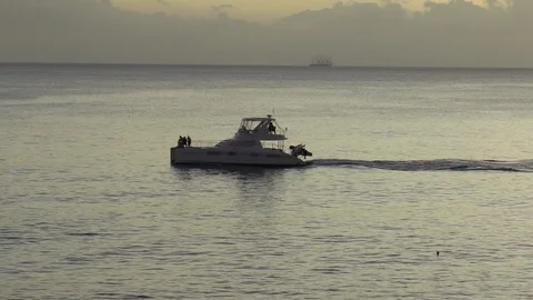 Catamaran In Early Evening Caribbean Light Stock Footage 107797811