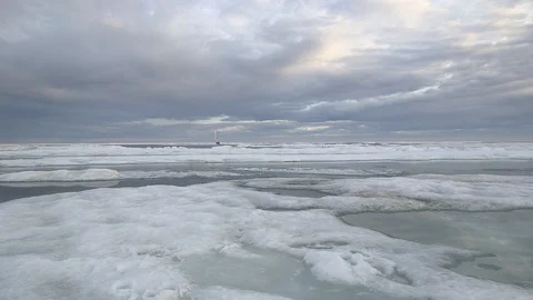 Catamaran on the ice floe at the North Pole, Arctic Ocean Video stock 104906485